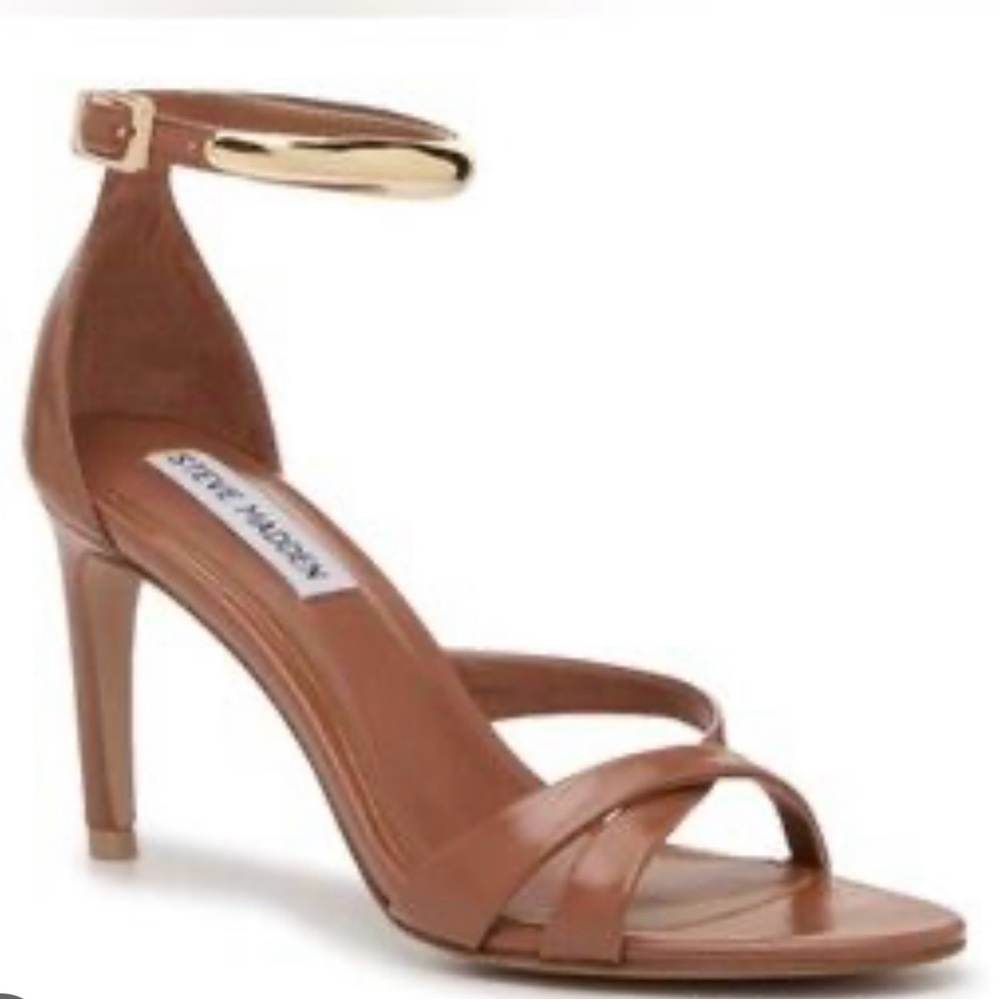Steve Madden Tan Strappy Heels Gold Accent New 7.5